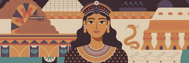 Sumerian goddess Inanna Ishtar divine queen of heaven fertility love standing before grand Anunnaki temple Mesopotamian architecture detailed ancient structure spiritual art 2D cartoon illustration