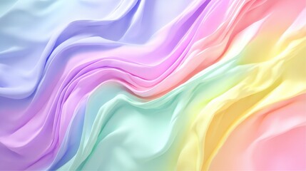 Obraz premium Soft and Flowing Pastel Fabric Texture in Light Shades of Pink, Blue, Green, and Yellow for Elegant Backgrounds and Design Elements