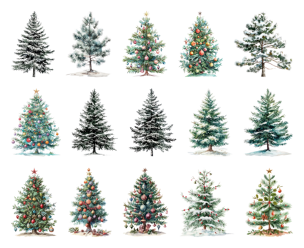 PNG Diverse festive Christmas trees collection, element set on transparent background