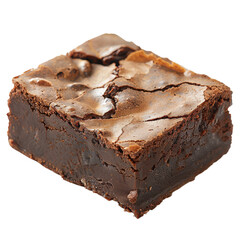 Delicious chocolate brownie served on a clean white plate at a cozy dessert shop in the afternoon on transparent background