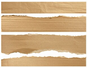set of vintage torn or ripped kraft paper isolated on transparent png background