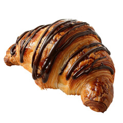 Delightful croissant topped with rich chocolate glaze perfect for breakfast or dessert on transparent background