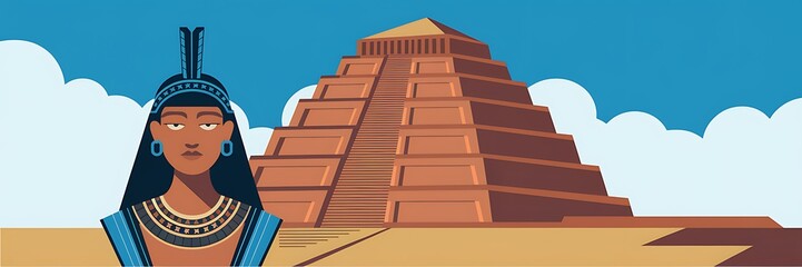 Sumerian goddess Inanna Ishtar divine queen of heaven fertility love standing before grand Anunnaki temple Mesopotamian architecture detailed ancient structure spiritual art 2D cartoon illustration