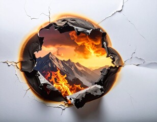 burn white paper sheet burnt edges.burnt effect with flame and ash.