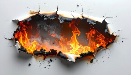 burn white paper sheet burnt edges.burnt effect with flame and ash.