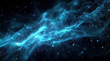 Fototapeta premium Ethereal Blue Light Wave with Abstract Particles and Cosmic Energy Flow Against Dark Background for Creative and Scientific Visuals