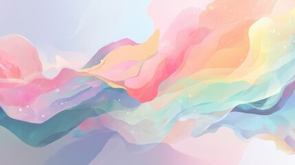 Abstract soft pastel waves with flowing colors and gentle gradients creating a soothing and dreamy atmosphere for artistic backgrounds or designs