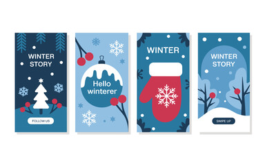 Four winter themed social media story templates illustration