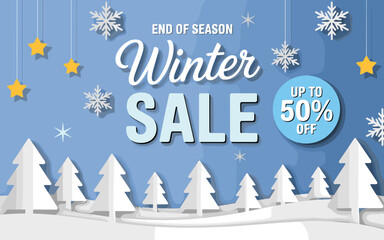 Winter Sale Up To 50 Percent Off Snowflakes and Trees