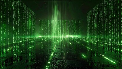 Abstract Green Light Data Stream Network Background with Futuristic Digital Technology
