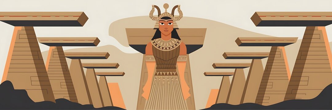 Sumerian goddess Inanna Ishtar divine queen of heaven fertility love standing before grand Anunnaki temple Mesopotamian architecture detailed ancient structure spiritual art 2D cartoon illustration