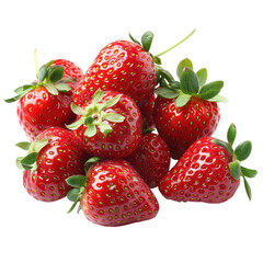 Fresh ripe strawberries piled together with vibrant red color and green leaves, showcasing their natural beauty on transparent background