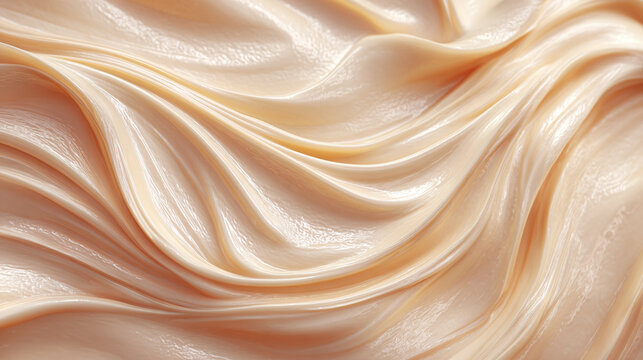 Close-up of a smooth, creamy texture with flowing waves and delicate shades of beige. The scene exudes elegance and smoothness