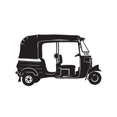 Obraz premium Black silhouette of a three-wheeled auto rickshaw with a covered roof and open passenger area