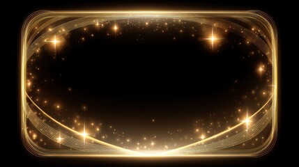 Elegant golden frame with sparkling lights and shimmering stars on a dark background, perfect for invitations, announcements, or festive designs