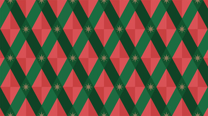 Festive Red and Green Diamond Pattern with Gold Star Accents background texture