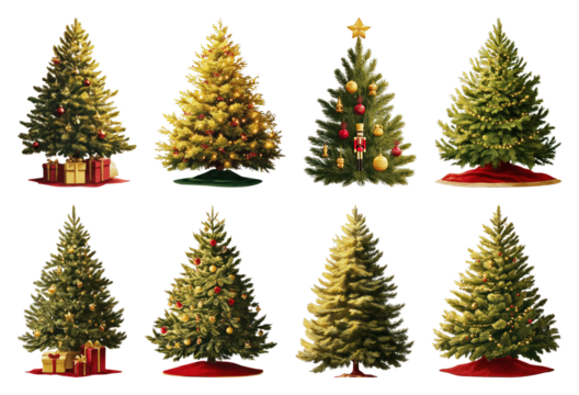 PNG Festive Christmas tree collection, element set on transparent background