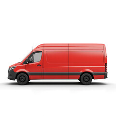 red delivery van side view mockup on a transparent background
