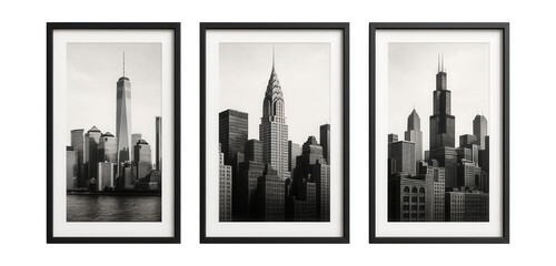 Obraz premium Set of black and white cityscape artworks, perfect for a minimalist living space.