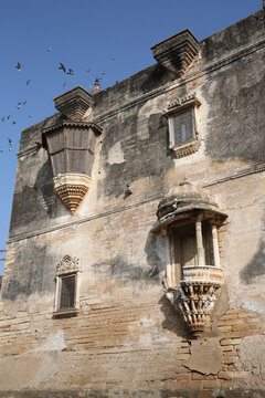 Aina Mahal Palace, historical building in Bhuj city, Gujarat, India. Beautiful architecture, landmark, monument, sight. Aina Mahal Trust Museum. Facade of Aina (Aaina) Mahal	
