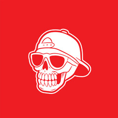 White Skull Wearing Backwards Cap.