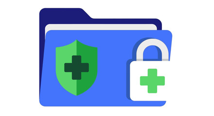 Secure Medical Records Folder with Shield and Lock Icon.