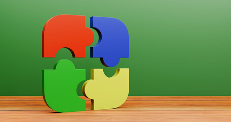 Teamwork and solution concept. 3D puzzle pieces