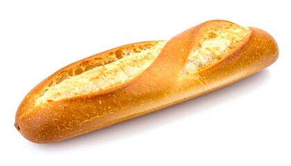 Freshly Baked Baguette - A Golden Crust Delight on White.
