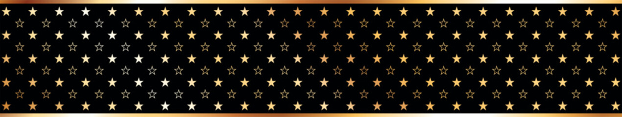 Elegant black background with a repeating gold star pattern and a metallic gradient effect