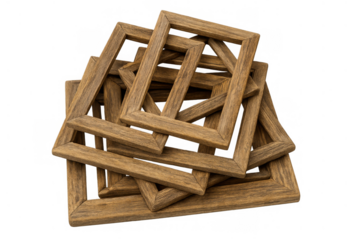 Rustic wooden picture frames forming a pile, ready for design inspiration and creative display, transparent background