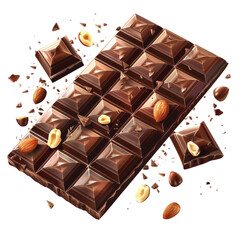 Delicious chocolate bar with almonds and hazelnuts on a white background on transparent background