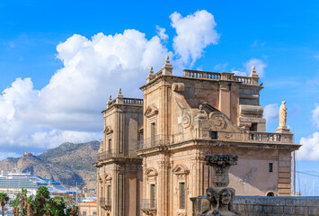 Glimpse of the Porta Felice (The Felice Gate), the monumental city gate of Palermo in Sicily,...