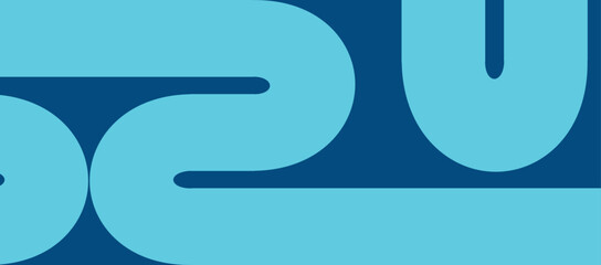 Blue Cyan Rounded Line Geometric Vector — Modern Abstract Minimal Pattern with Bold Curves and Flat Retro Shapes for Creative Digital Design