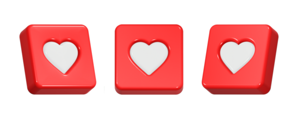 3d rendering icon love button in red color