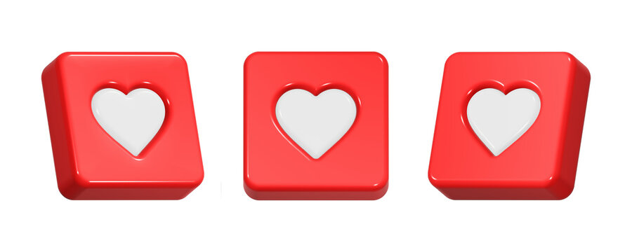 3d rendering icon love button in red color