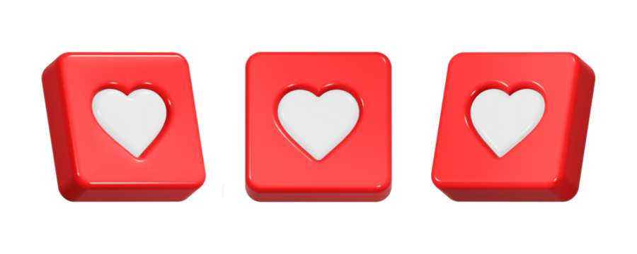 3d rendering icon love button in red color