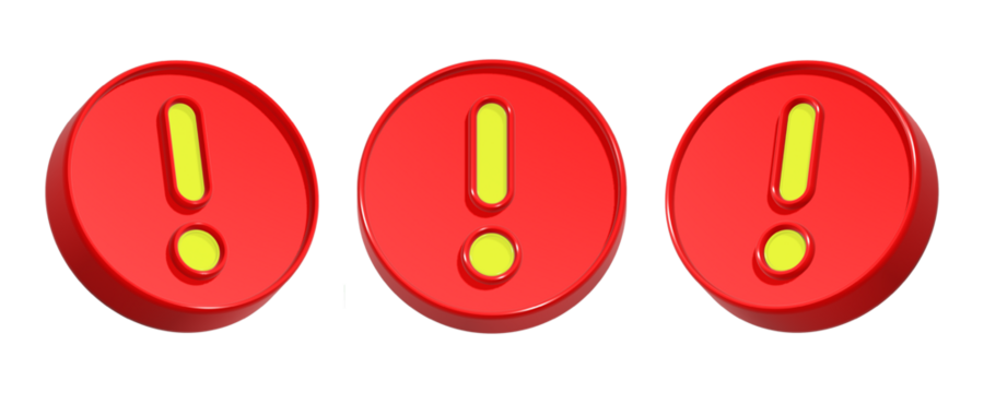 3d rendering icon alert button in red color
