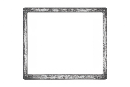 Distressed grunge square frame overlay with textured border and transparent background, adding vintage effect