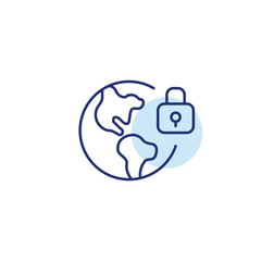 Earth globe and lock. Environment care and global cybersecurity. Pixel perfect, editable stroke vector icon