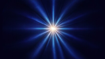 Radiant Blue Starburst Glow with Dynamic Light Rays and Deep Dark Background for Abstract Art or Cosmic Imagery Use in Various Creative Projects