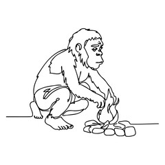 Continuous Line Drawing of Early Hominid Making Fire