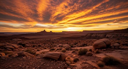 Fototapeta premium Dramatic Sunset Over Rugged Coastal Landscape.