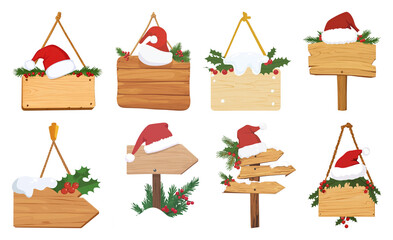 PNG Festive wooden signs with decorations, element set on transparent background