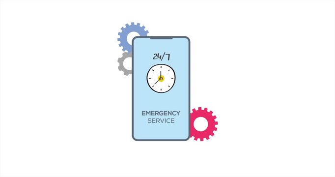 Emergency service 24 7 hours support animation