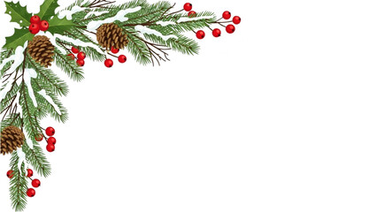 Christmas Corner Decoration with Pine Sprigs, Pinecones, and Holly Berries © Stock Image Zone