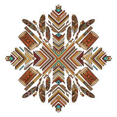 Colorful Tribal Mandala with Drums and Feathers, Wangala Festival Theme