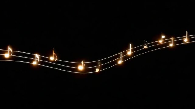 The Magical Dance of Musical Notes Illuminated Against a Dark Background: A Visual Symphony of Light and Melody Captured in Two Stunning Frames That Showcase the Essence of Music's Rhythm and Harmony
