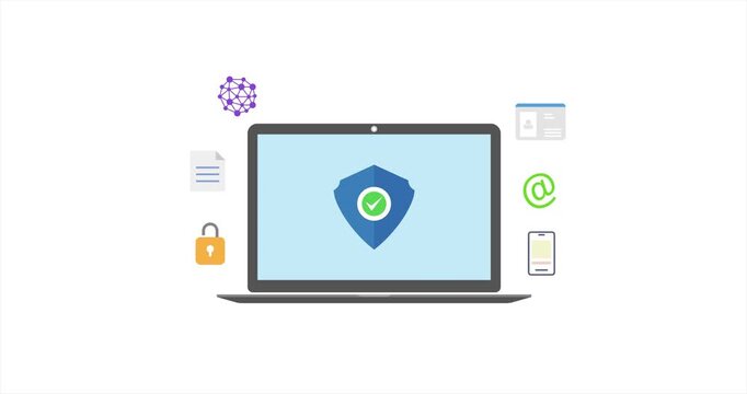 Cyber security laptop protection animation
