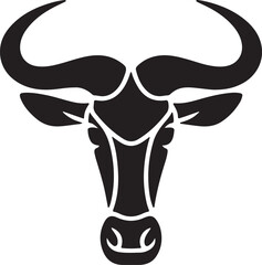 Stylized wildebeest head with prominent curved horns