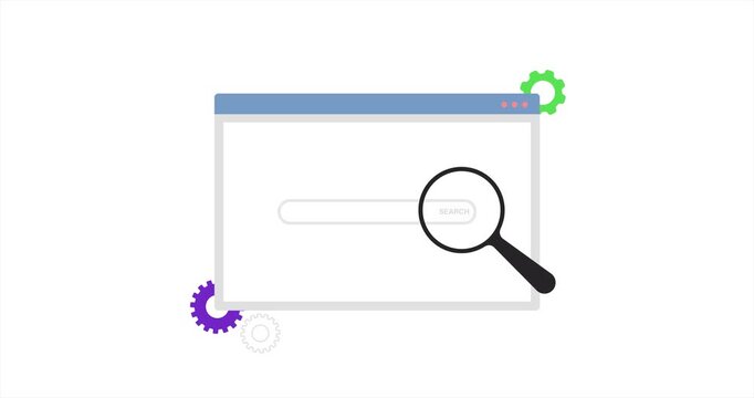 Search engine browser animation with magnifying glass